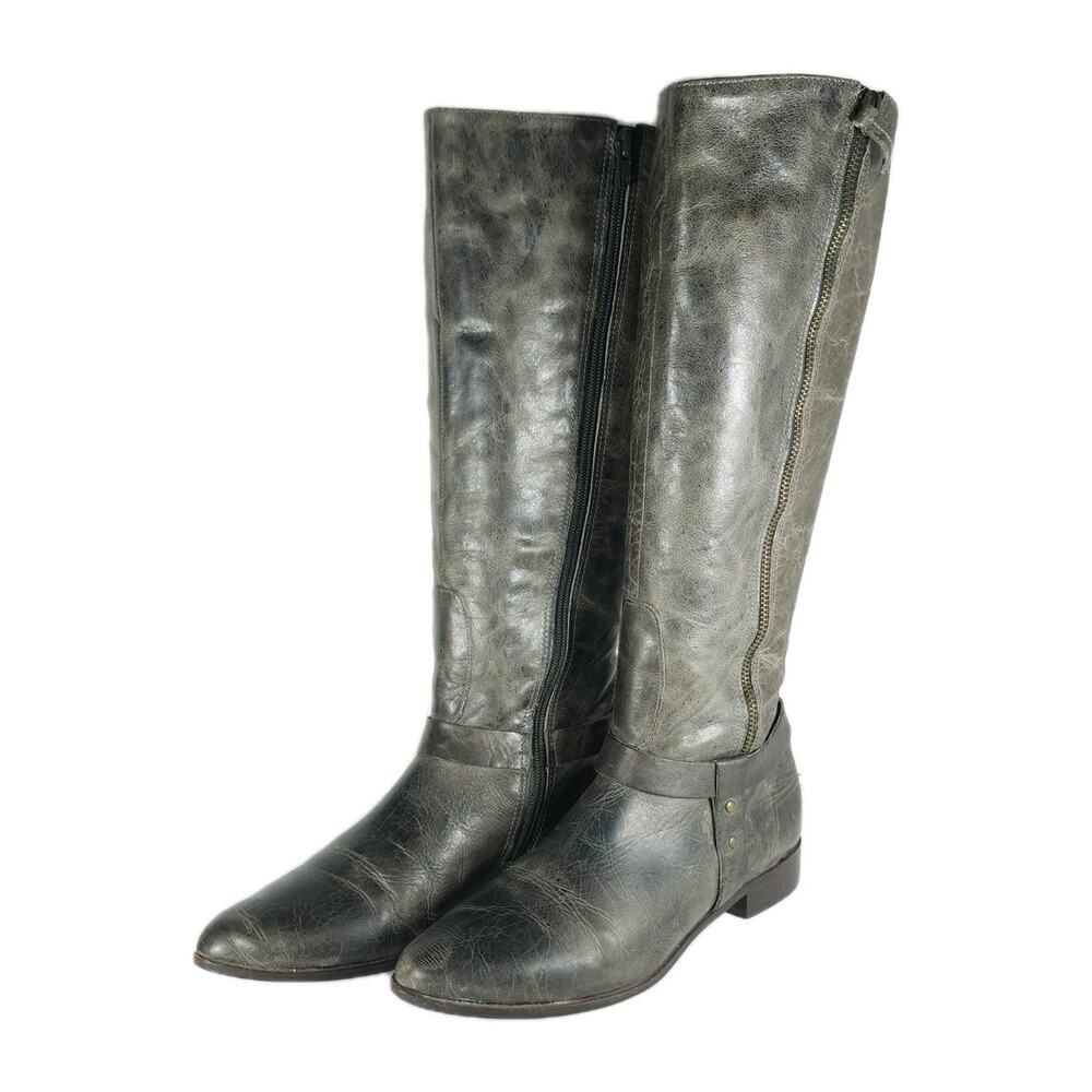 Matisse Women's Wilmer US 8M Gray Distressed Leather Zip Knee High Riding Boots